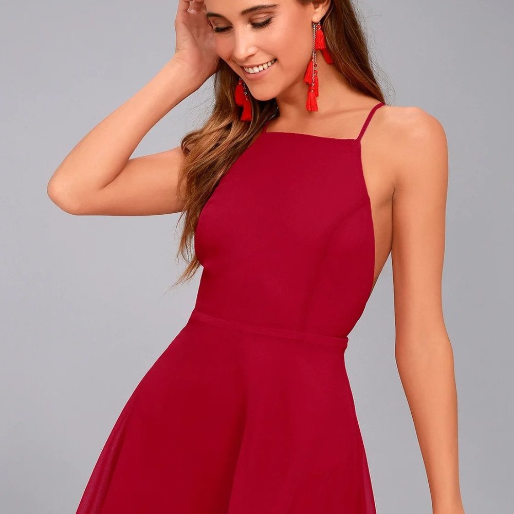 Lulu's Letter of Love Red Backless Skater Dress